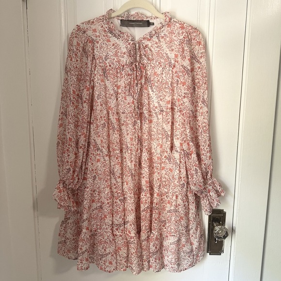 Code x Mode Boho Floral Tiered Ruffle Long Sleeve Mini Dress Women's Small - Picture 1 of 10